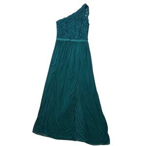 NEW Davids Bridal Formal Dress Forest Green Lace Chiffon 1 Shoulder Size 6